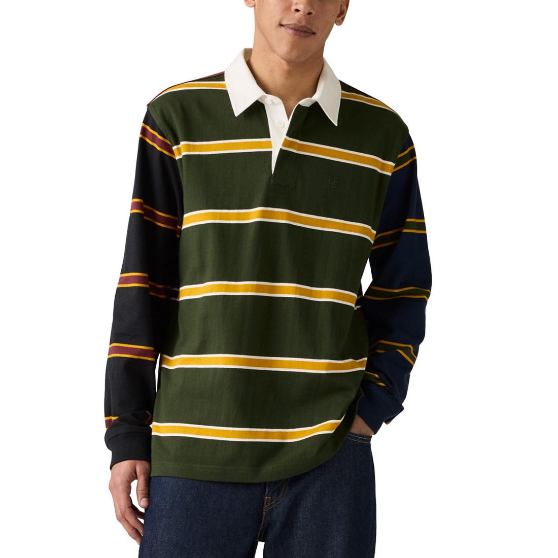 'Union Relaxed Fit Long Sleeve Striped Rugby Polo Shirt' pour Hommes