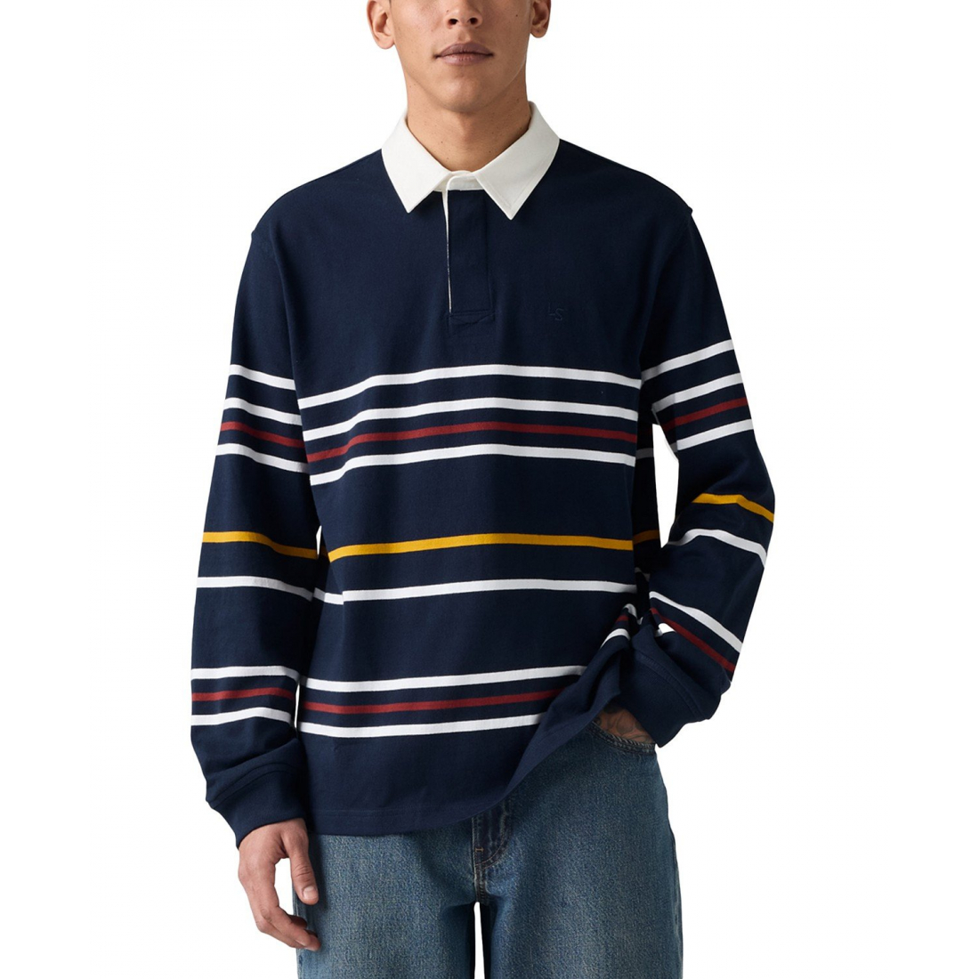 'Union Relaxed Fit Long Sleeve Striped Rugby Polo Shirt' pour Hommes