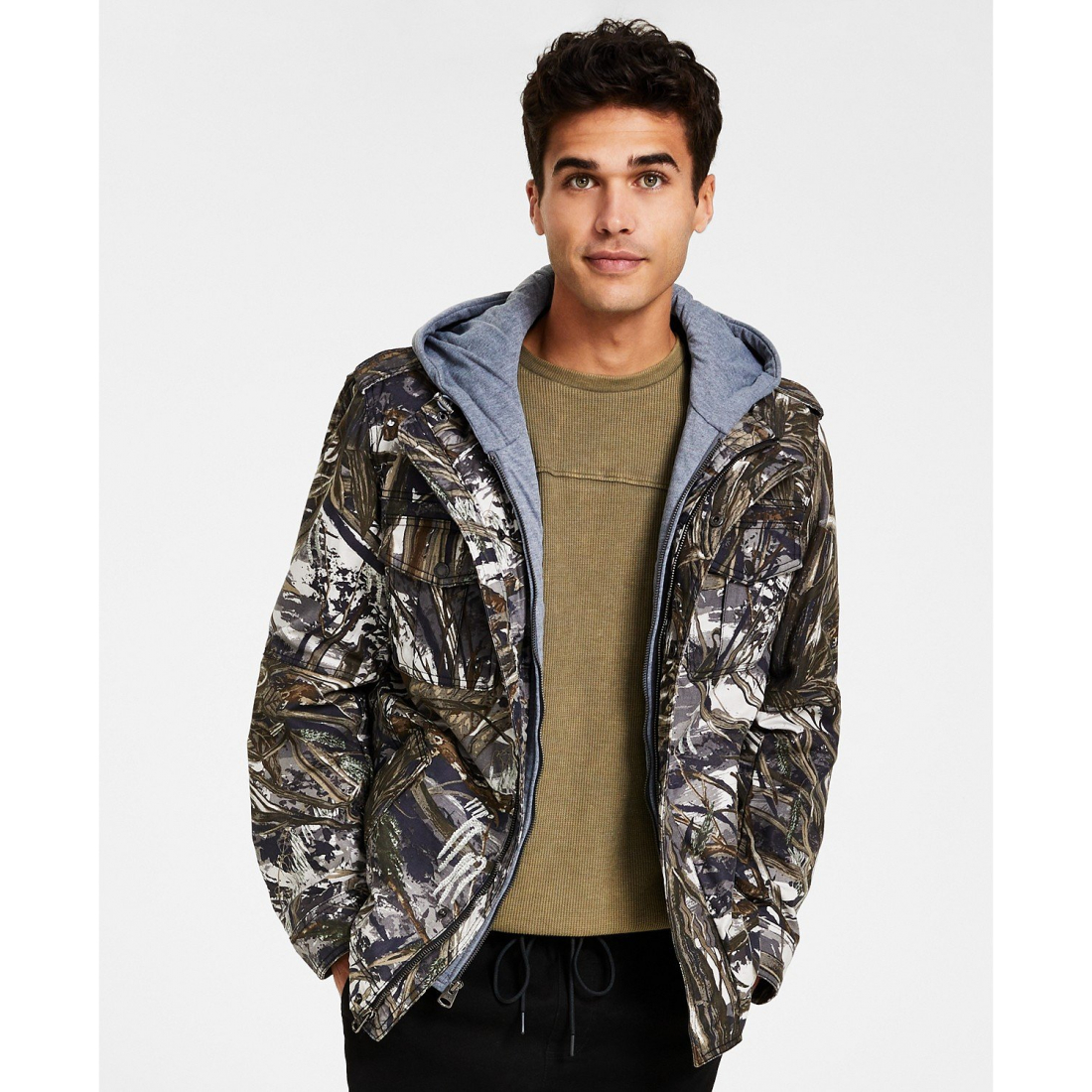 'Men’s Sherpa Lined Two Pocket Hooded Trucker Jacket' pour Hommes