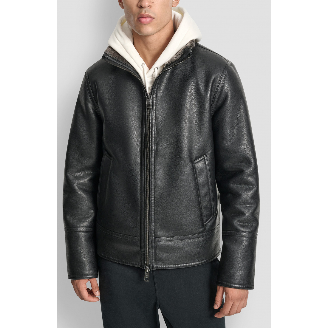 Veste en cuir 'Faux Fur Lined Pebble' pour Hommes