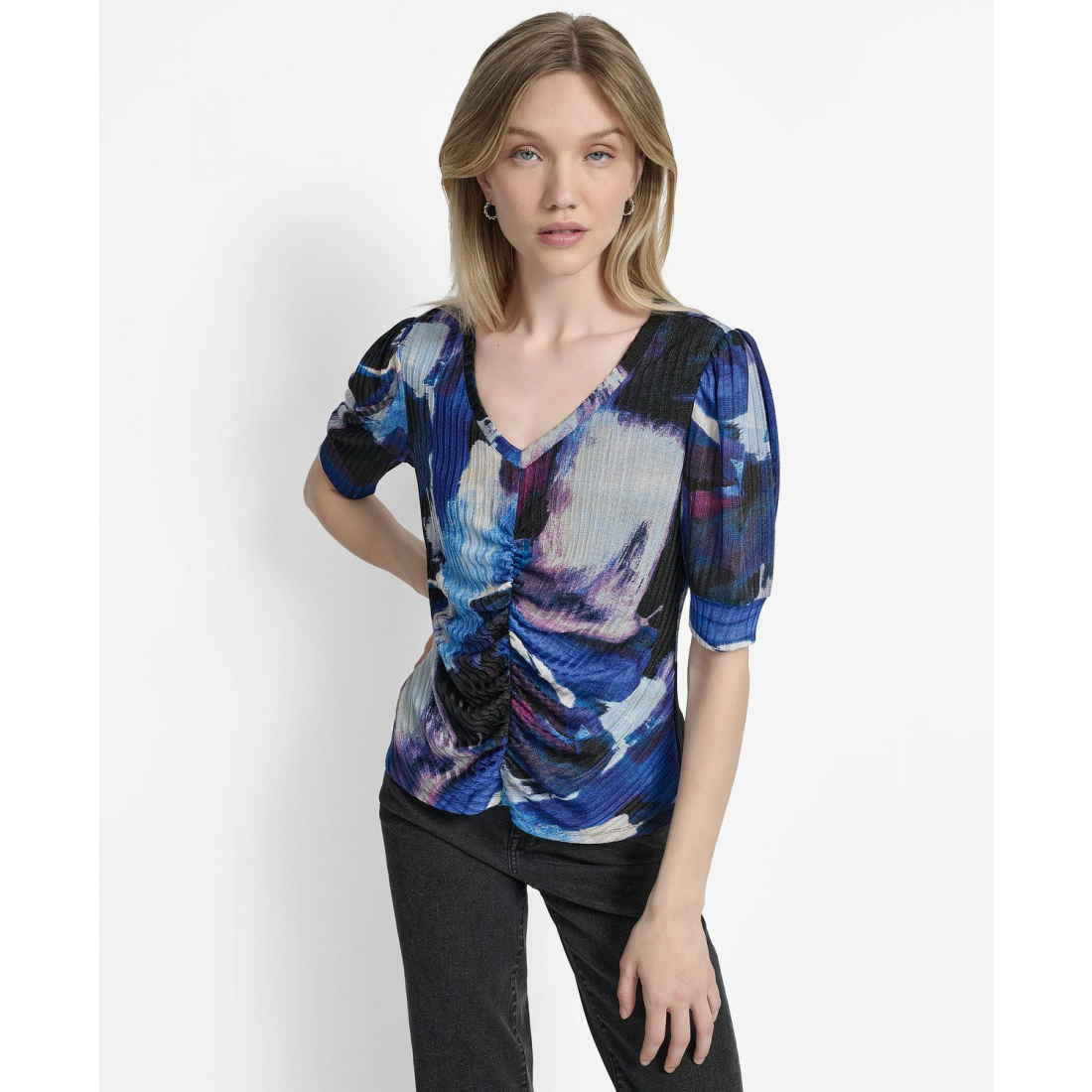 Top à manches 3/4 'Printed Puff-Sleeve Ruched' pour Femmes