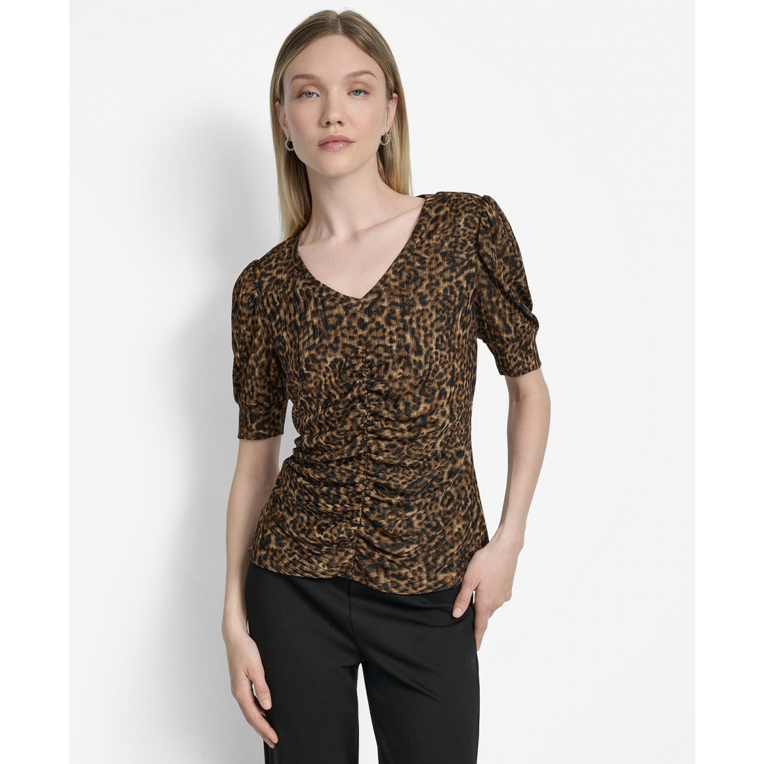 Top à manches 3/4 'Printed Puff-Sleeve Ruched' pour Femmes