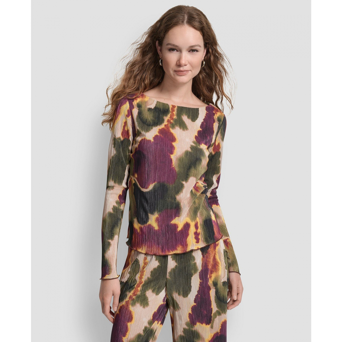 Top à manches longues 'Plisse Printed' pour Femmes