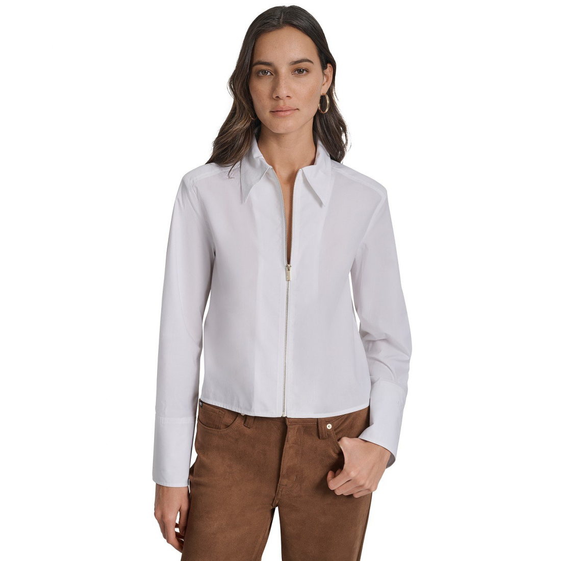 Chemise 'Collared Cotton Poplin Zip-Front' pour Femmes