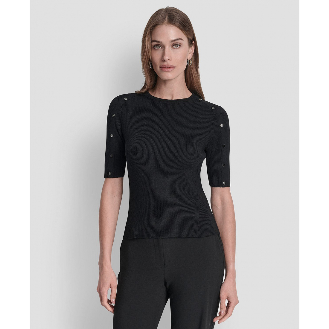 Top à manches 3/4 'Button Detail' pour Femmes