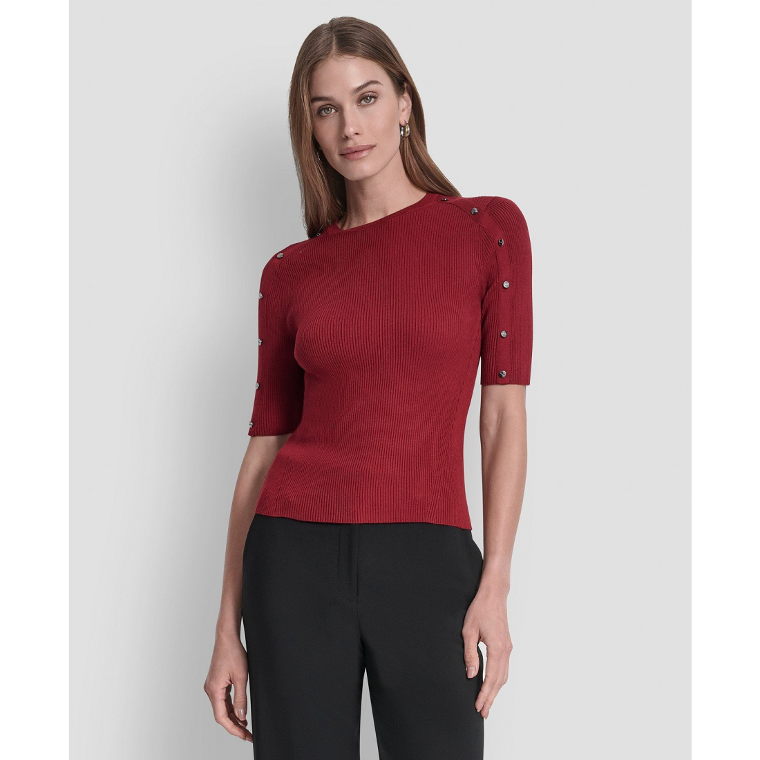 Top à manches 3/4 'Button Detail' pour Femmes