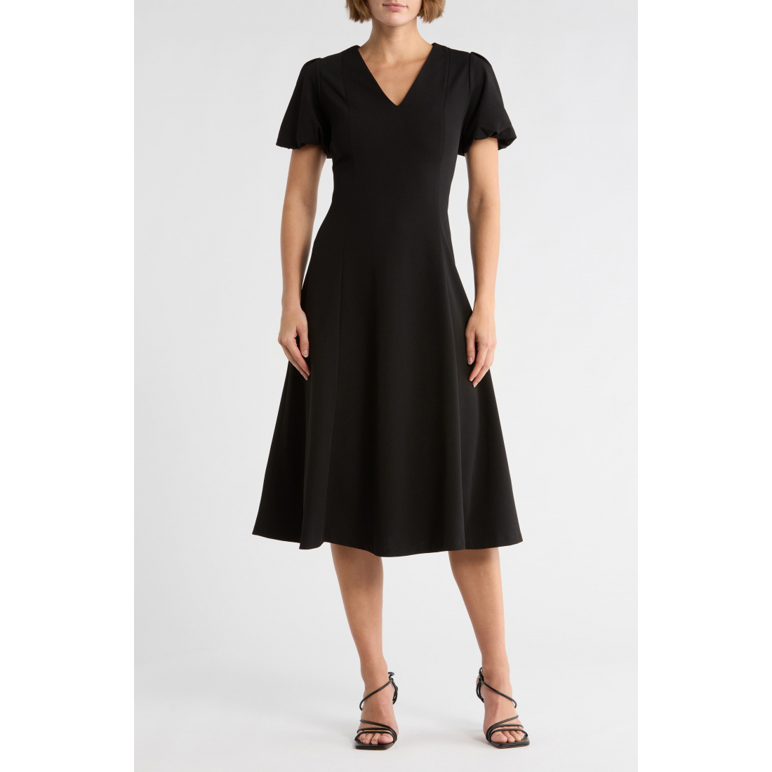 Robe Midi 'Puff Sleeve Fit & Flare' pour Femmes