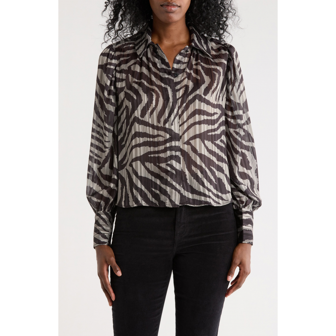 Chemise 'Metallic Shadow Stripe Long Sleeve Button-Up' pour Femmes