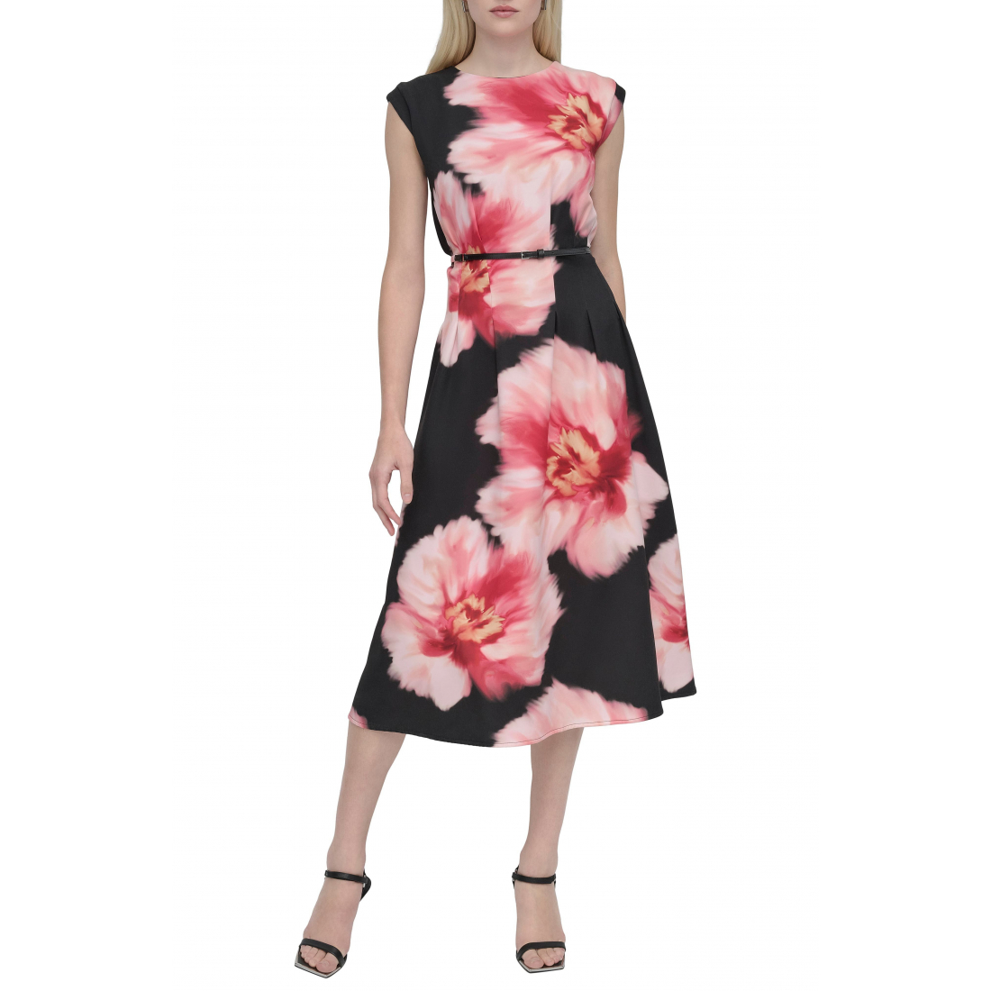 Robe Midi 'Floral Cap Sleeve Belted' pour Femmes