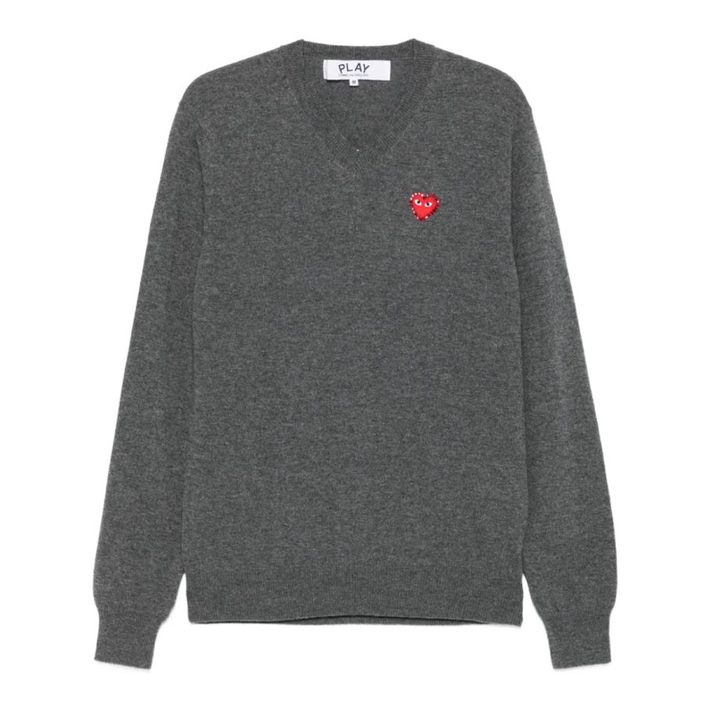 'Heart-Emblem V-Neck' Sweater
