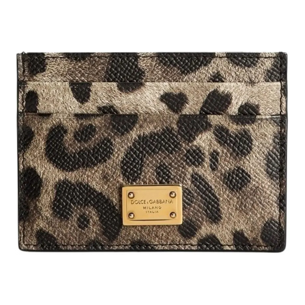 Women's 'Leopard-Print Logo-Plaque' Card Holder