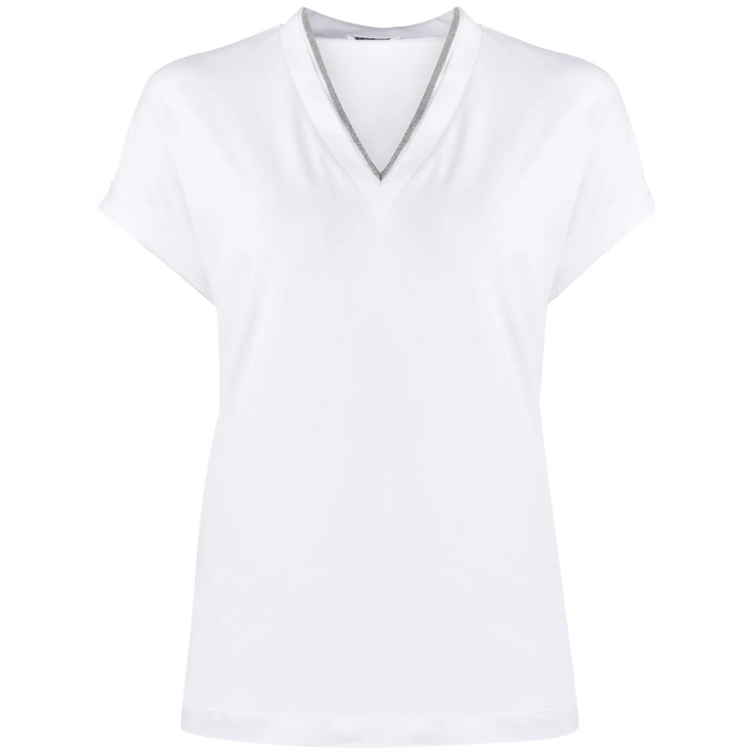 T-shirt 'Silvery Trim V-Neck' pour Femmes