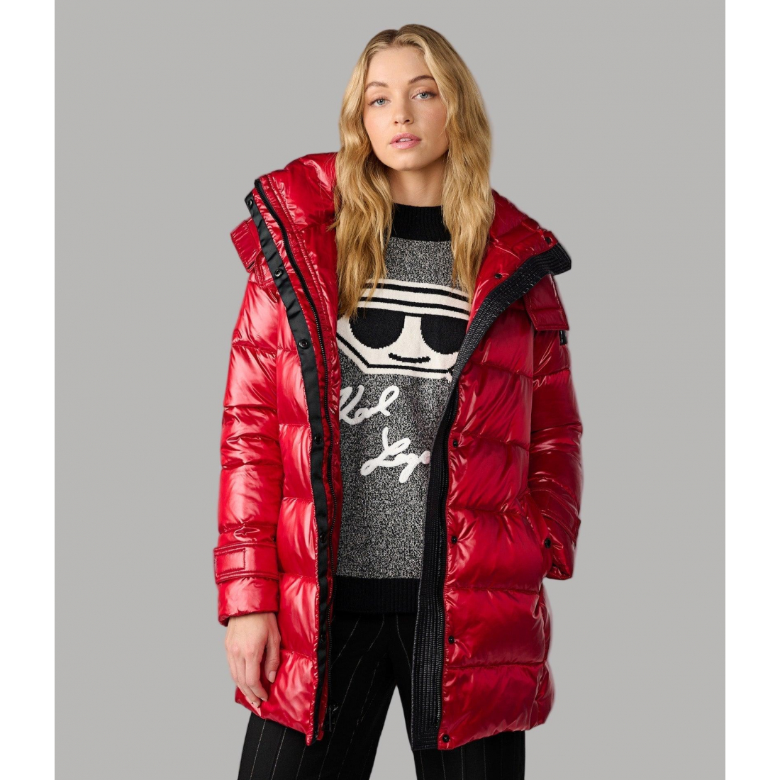 'Contrast Belted Short Puffer' pour Femmes