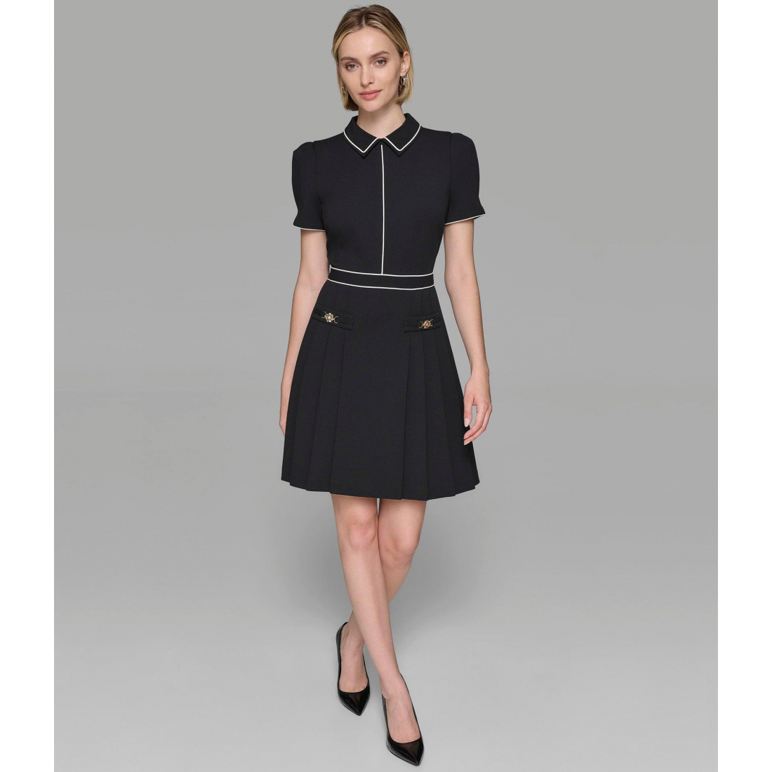 'Short Sleeve Collar A Line Dress' pour Femmes