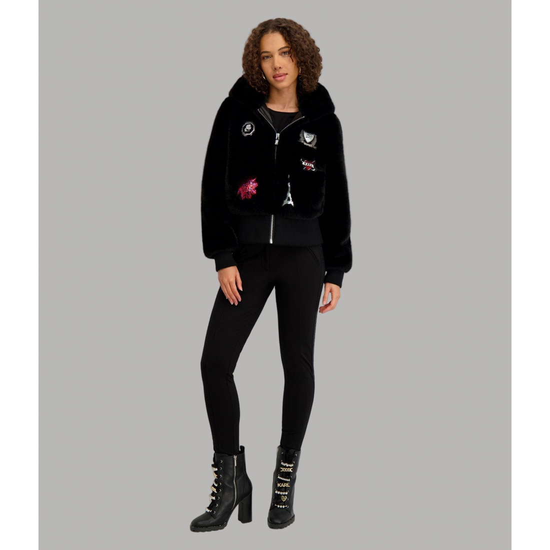 'Faux Fur Patch Bomber' pour Femmes