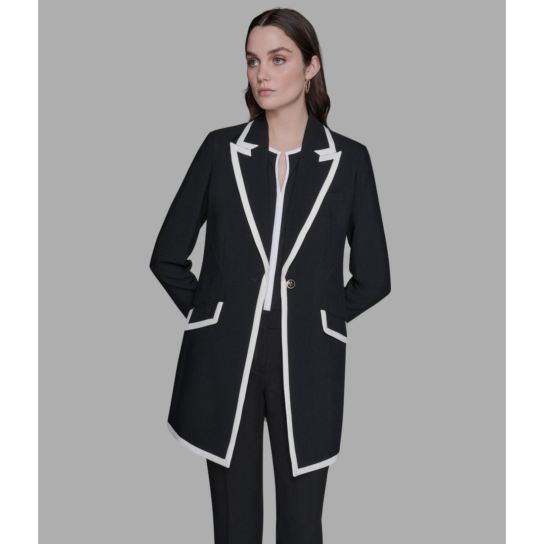 'Contrast Trim Overcoat' pour Femmes