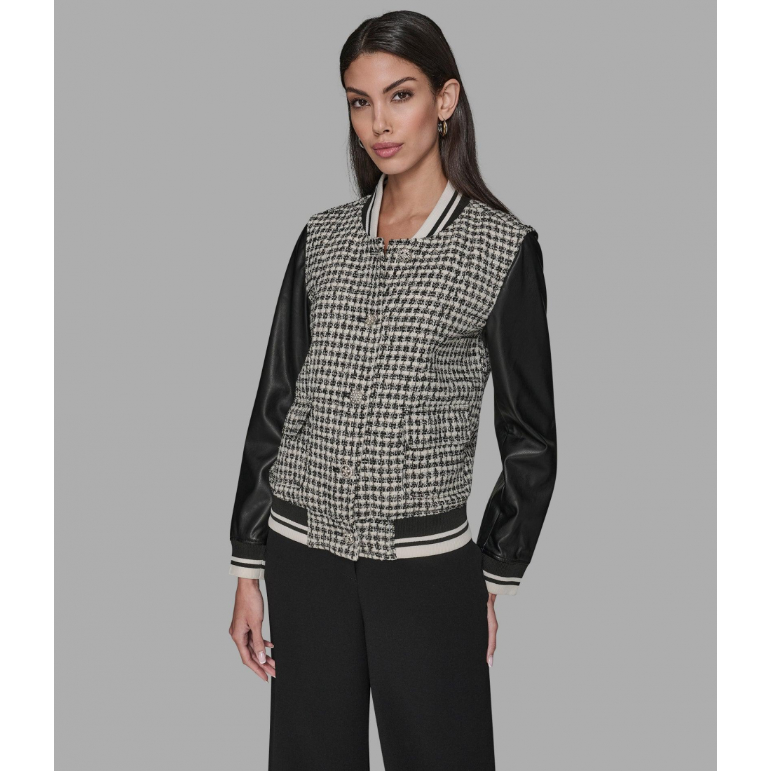 'Mixed Media Tweed Varsity Jacket' für Damen