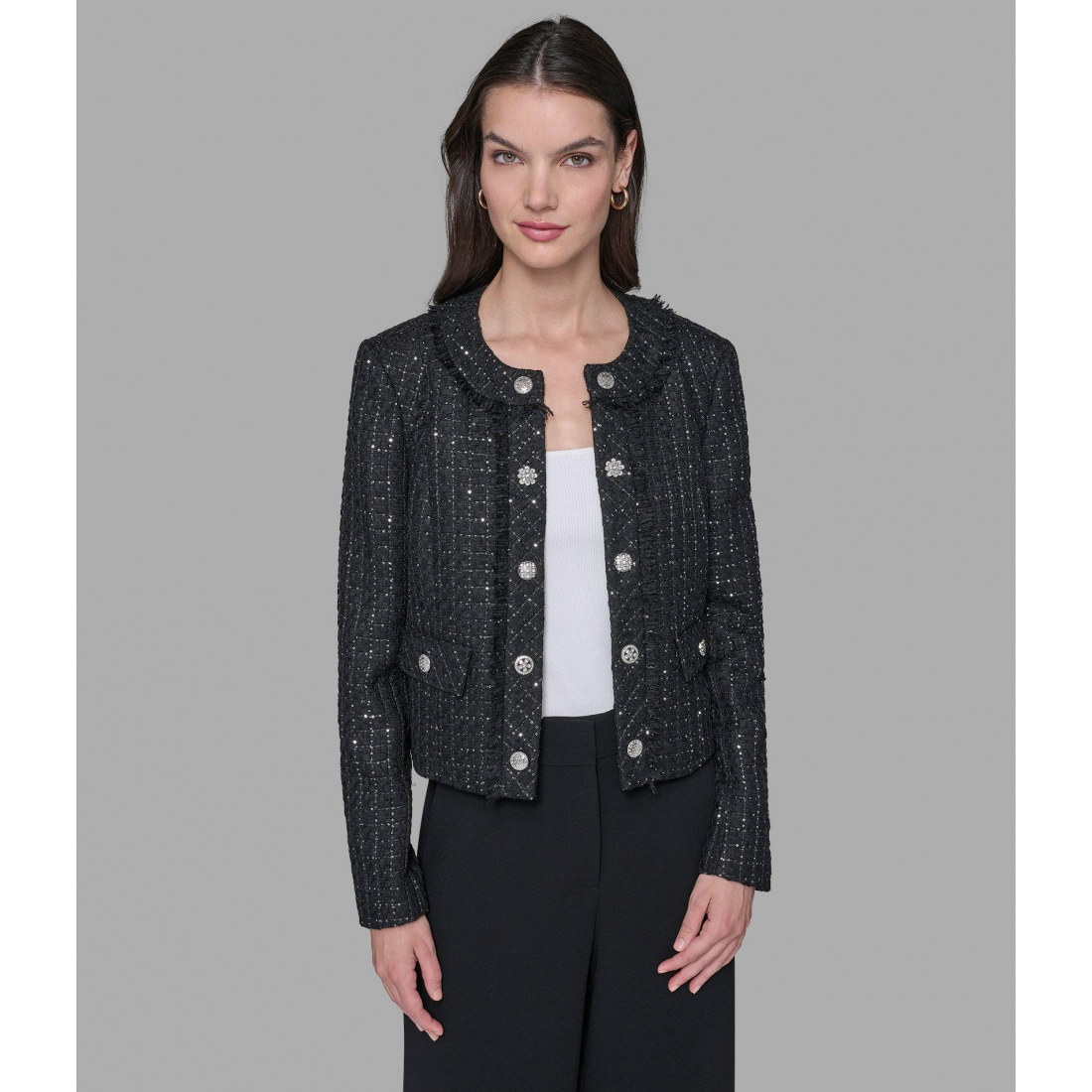 'Tweed Collarless Jacket' pour Femmes