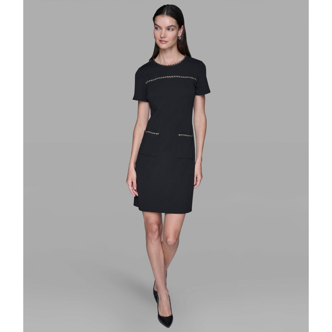 'Scuba Crepe Shift Dress With Chain Trims' für Damen