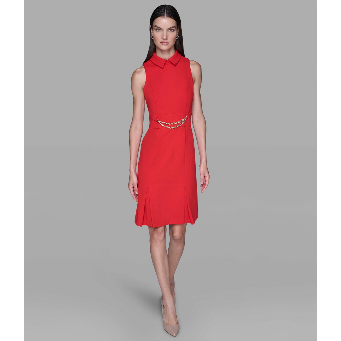 'Scuba Crepe Sheath Dress With Chain Trim Waistband' pour Femmes