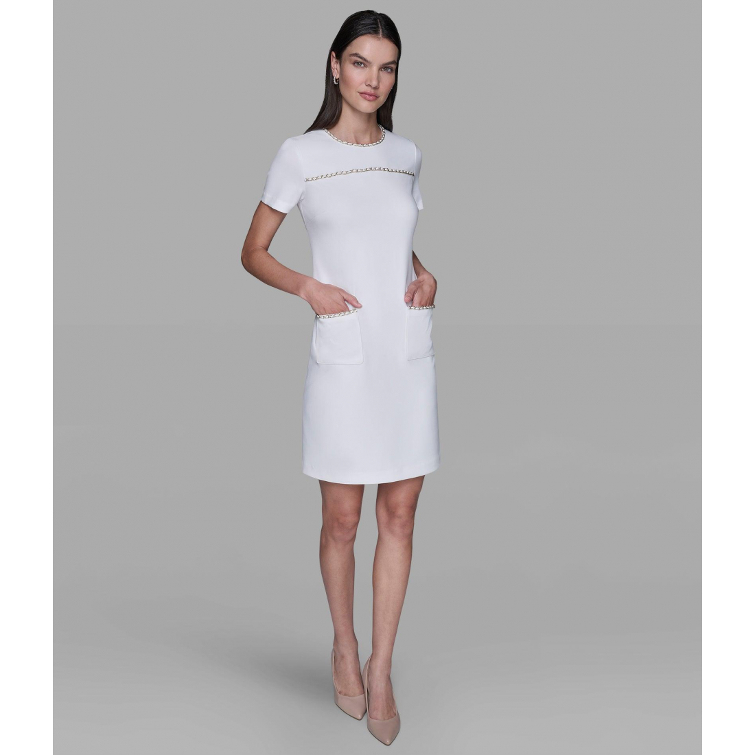 'Scuba Crepe Shift Dress With Chain Trims' für Damen