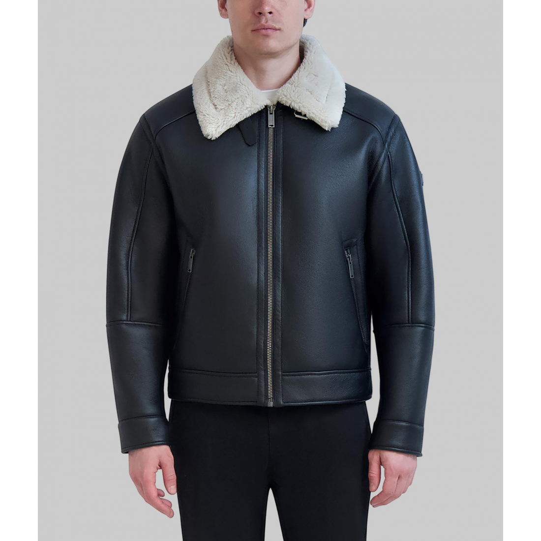 'Sherpa Collared Faux Leather Jacket' pour Hommes