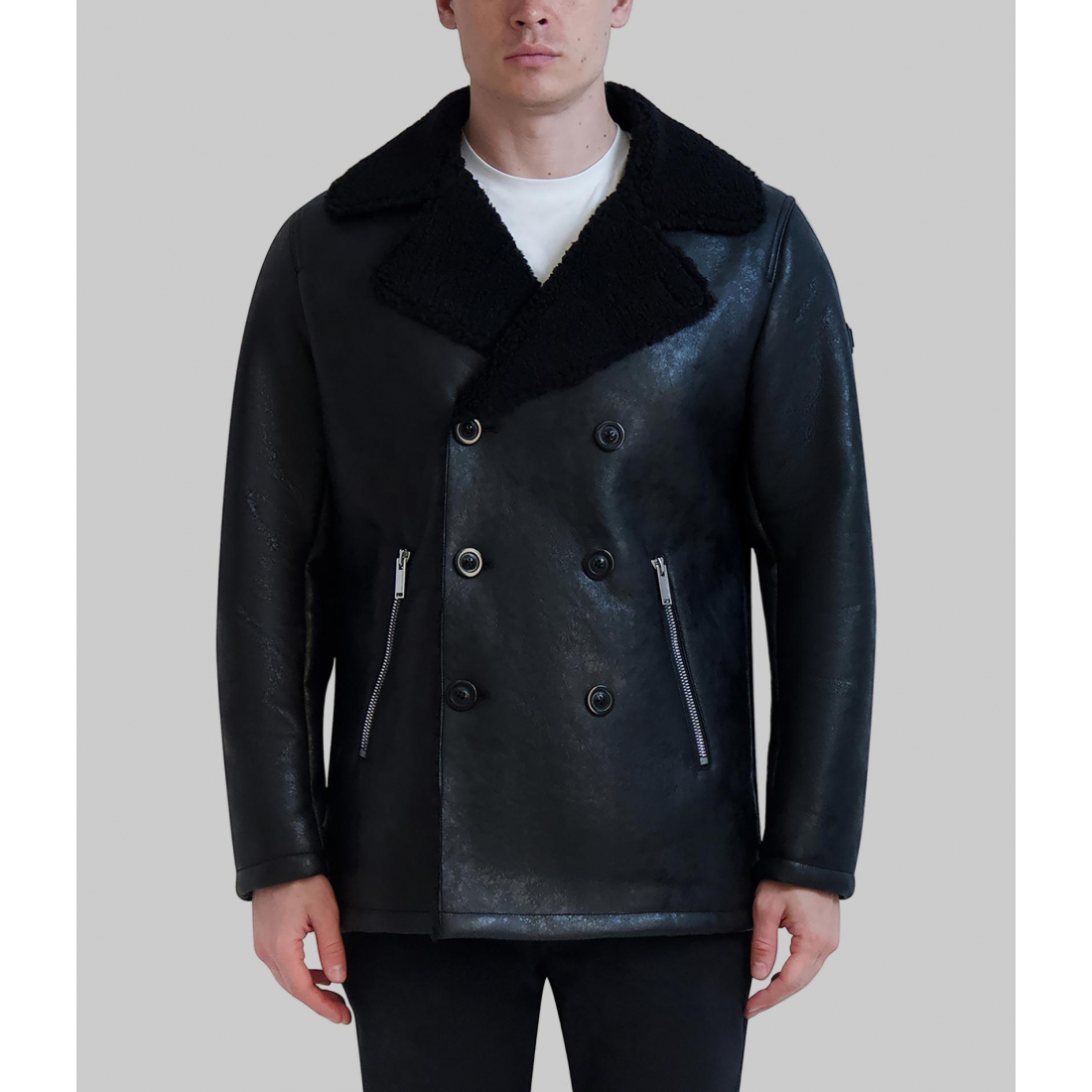 'Faux Shearling Collared Button Front Jacket' pour Hommes