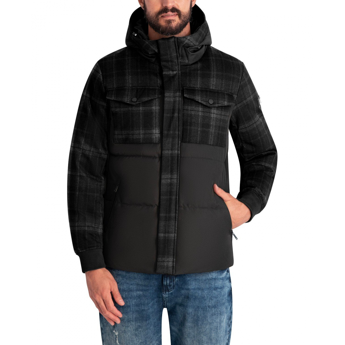 'Mixed Media Hooded Puffer Jacket' für Herren