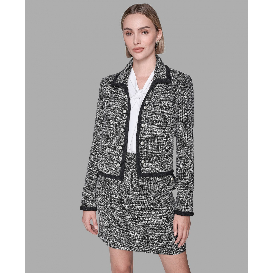'Collared Open Front Cropped Jacket' für Damen