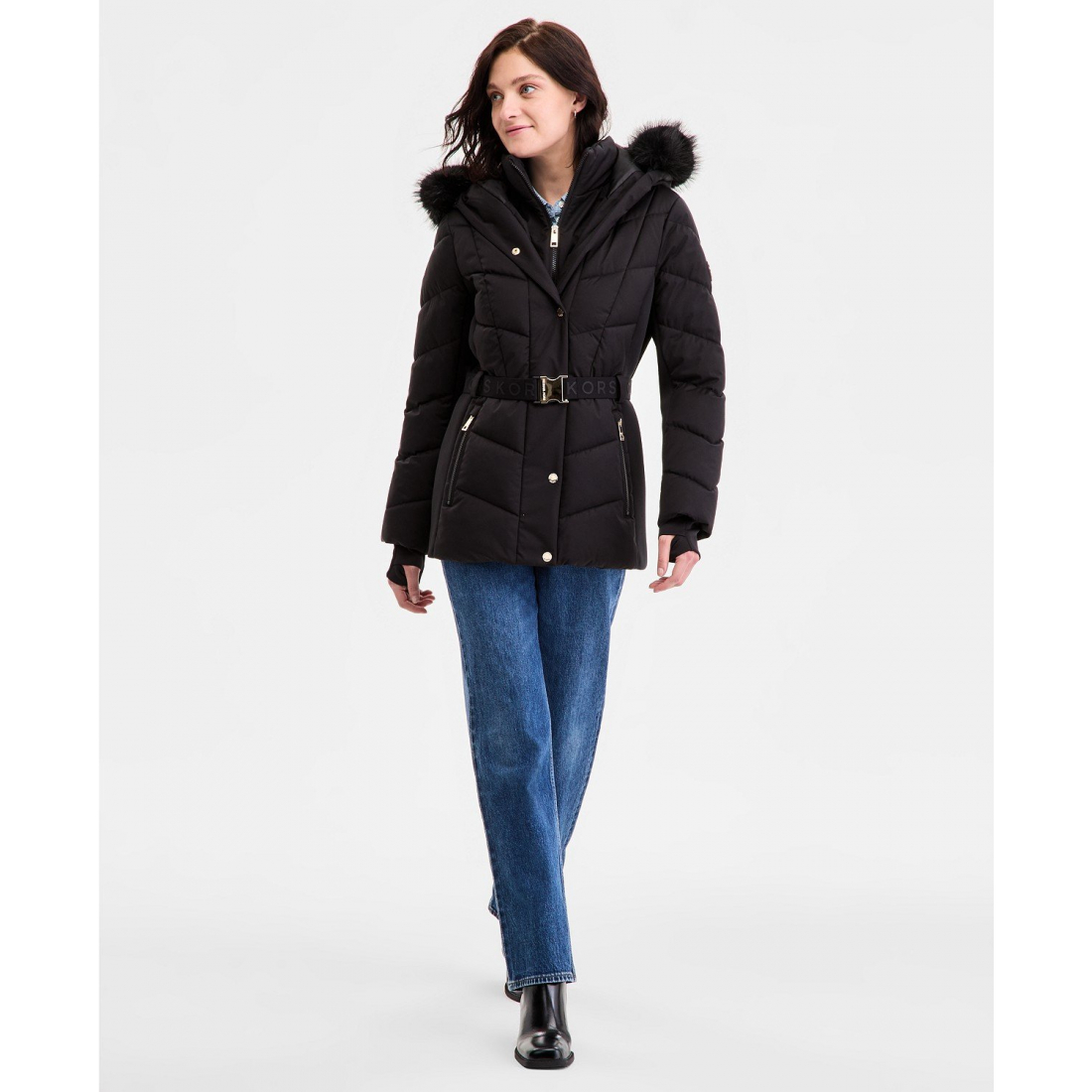 'Faux-Fur-Trim Hooded Puffer Coat' für Damen