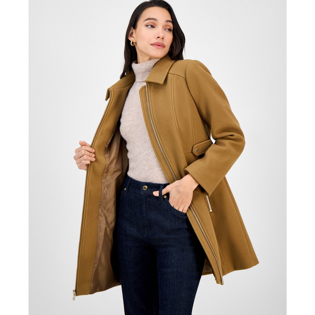 'Collared Zip-Front Coat' pour Femmes