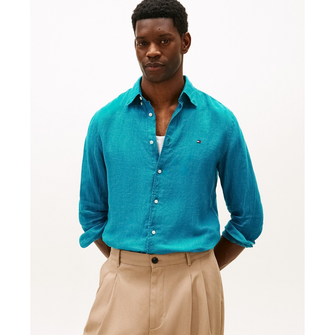 'Button-Down Linen Long Sleeve Shirt' für Herren