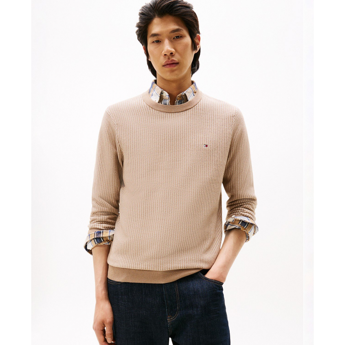 'Crewneck Two-Tone Pima Cotton Cashmere Sweater' pour Hommes