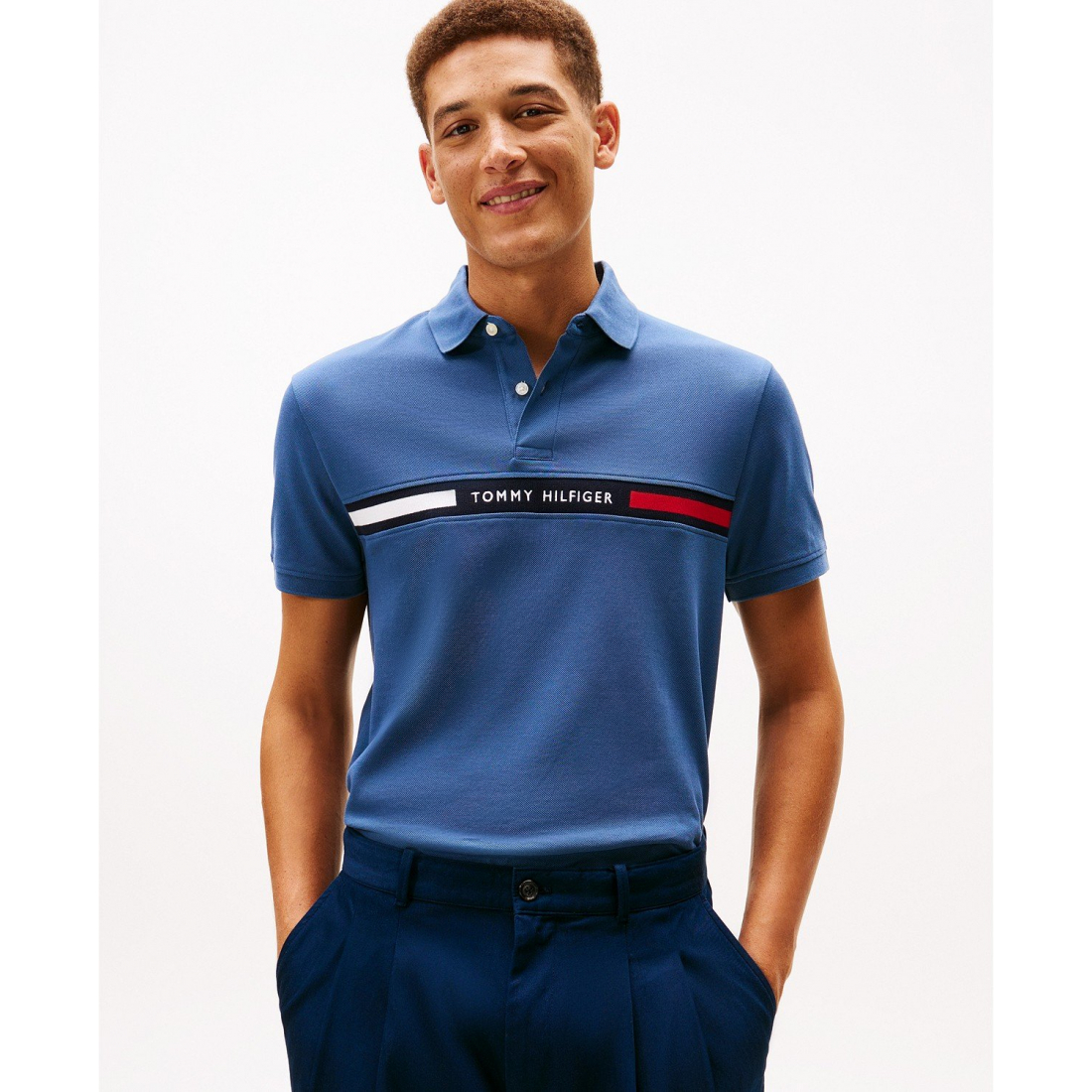 'Short Sleeve Embroidered Chest Stripe Polo Shirt' für Herren
