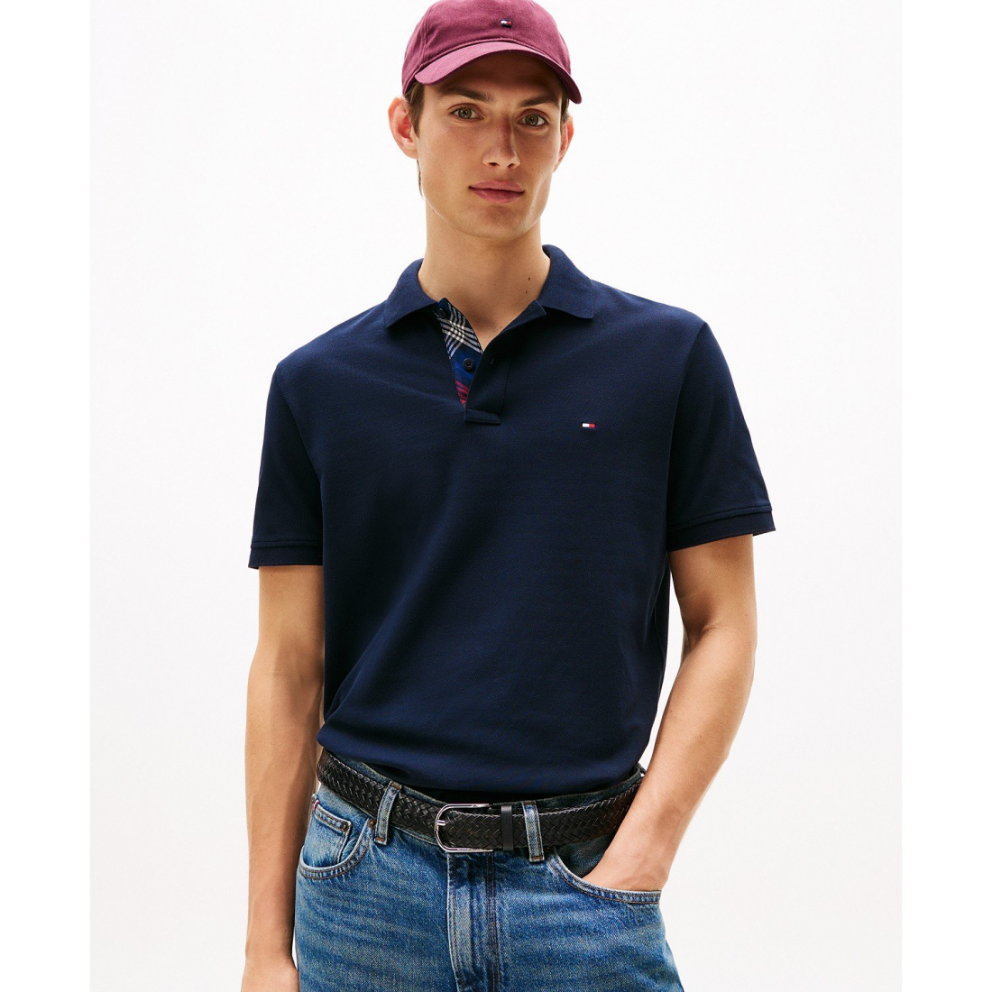 'Regular Fit Plaid Placket Interest Pique Polo Shirt' pour Hommes
