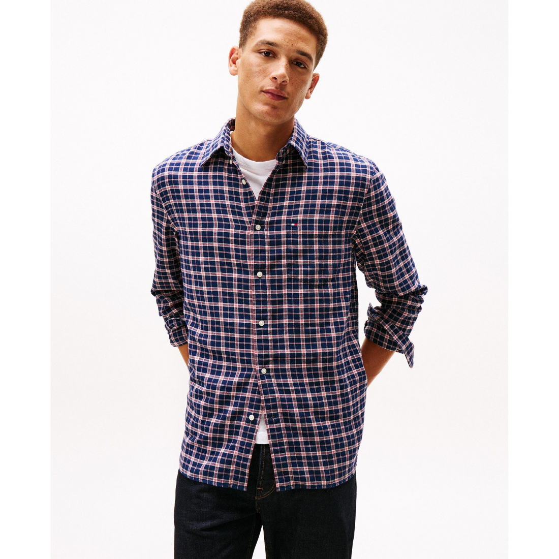 'Brushed Linen-Blend Medium Check Shirt' für Herren