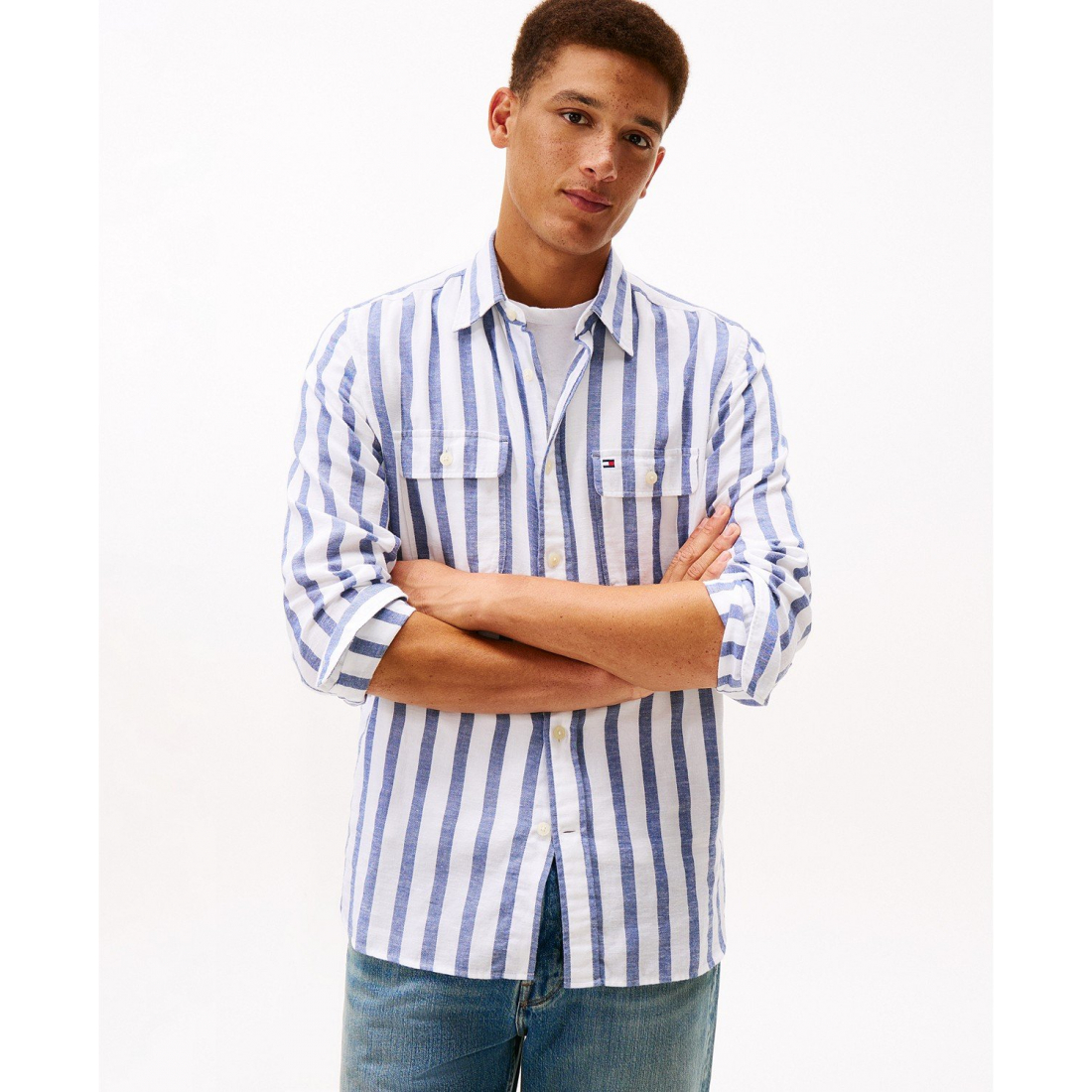 'Twill Linen-Blend Striped Relaxed Fit Shirt' für Herren