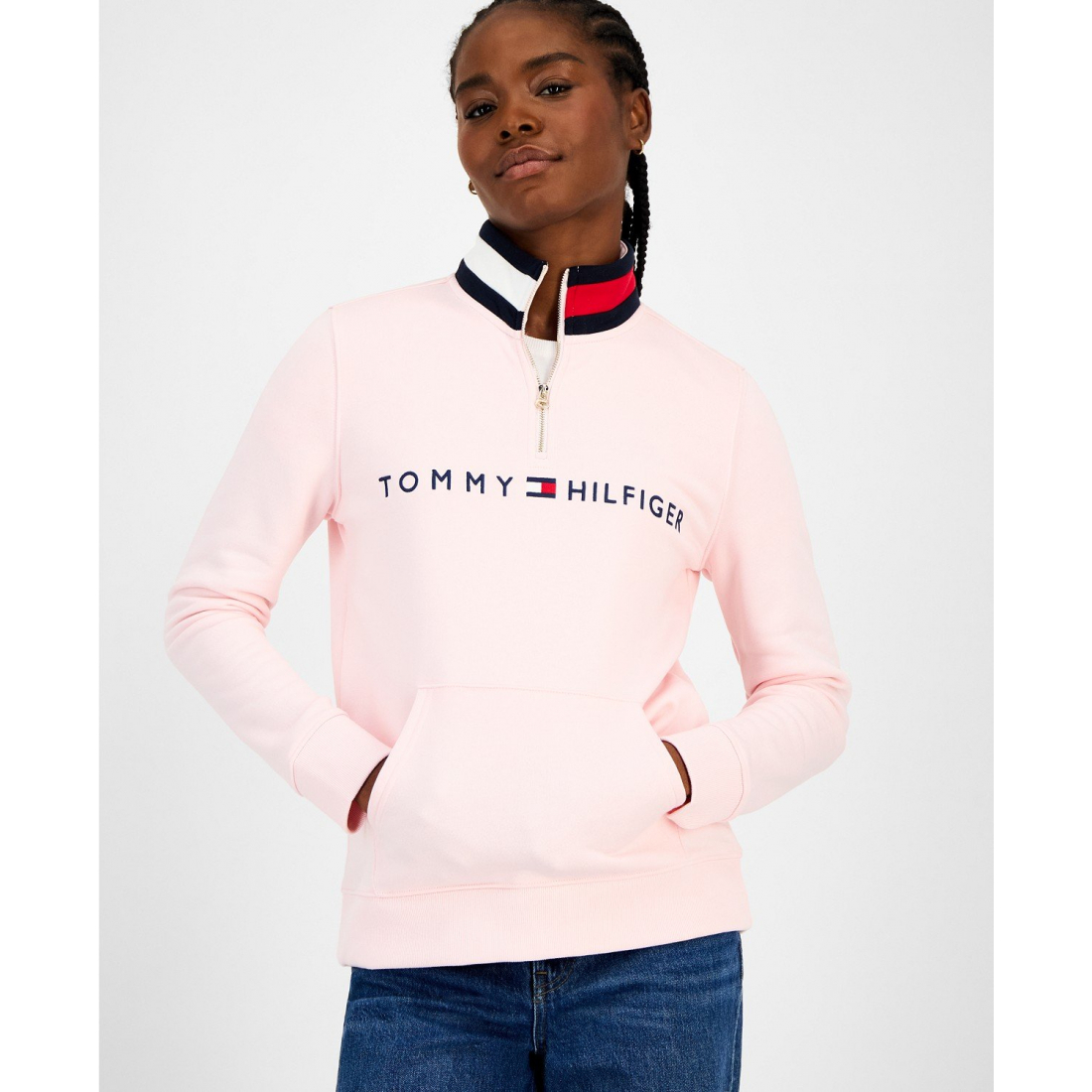 'Quarter Zip Embroidered Logo Sweatshirt' pour Femmes