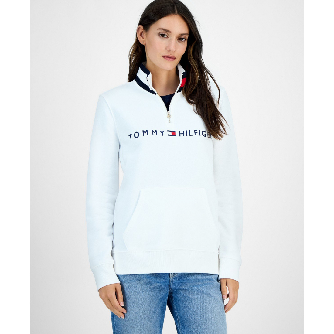 'Quarter Zip Embroidered Logo Sweatshirt' pour Femmes