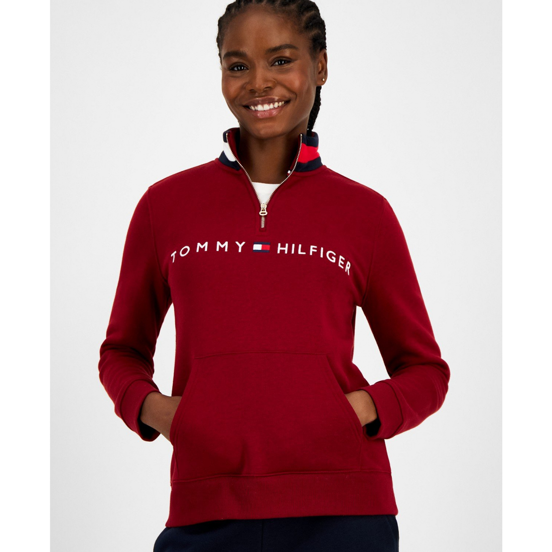 'Quarter Zip Embroidered Logo Sweatshirt' pour Femmes
