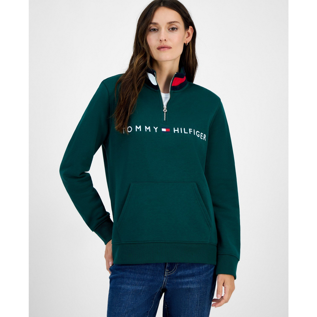'Quarter Zip Embroidered Logo Sweatshirt' pour Femmes