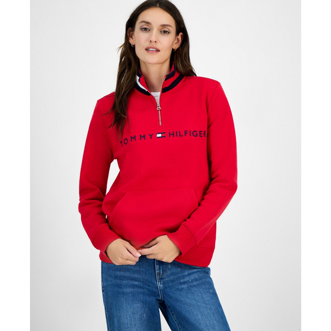 'Quarter Zip Embroidered Logo Sweatshirt' pour Femmes