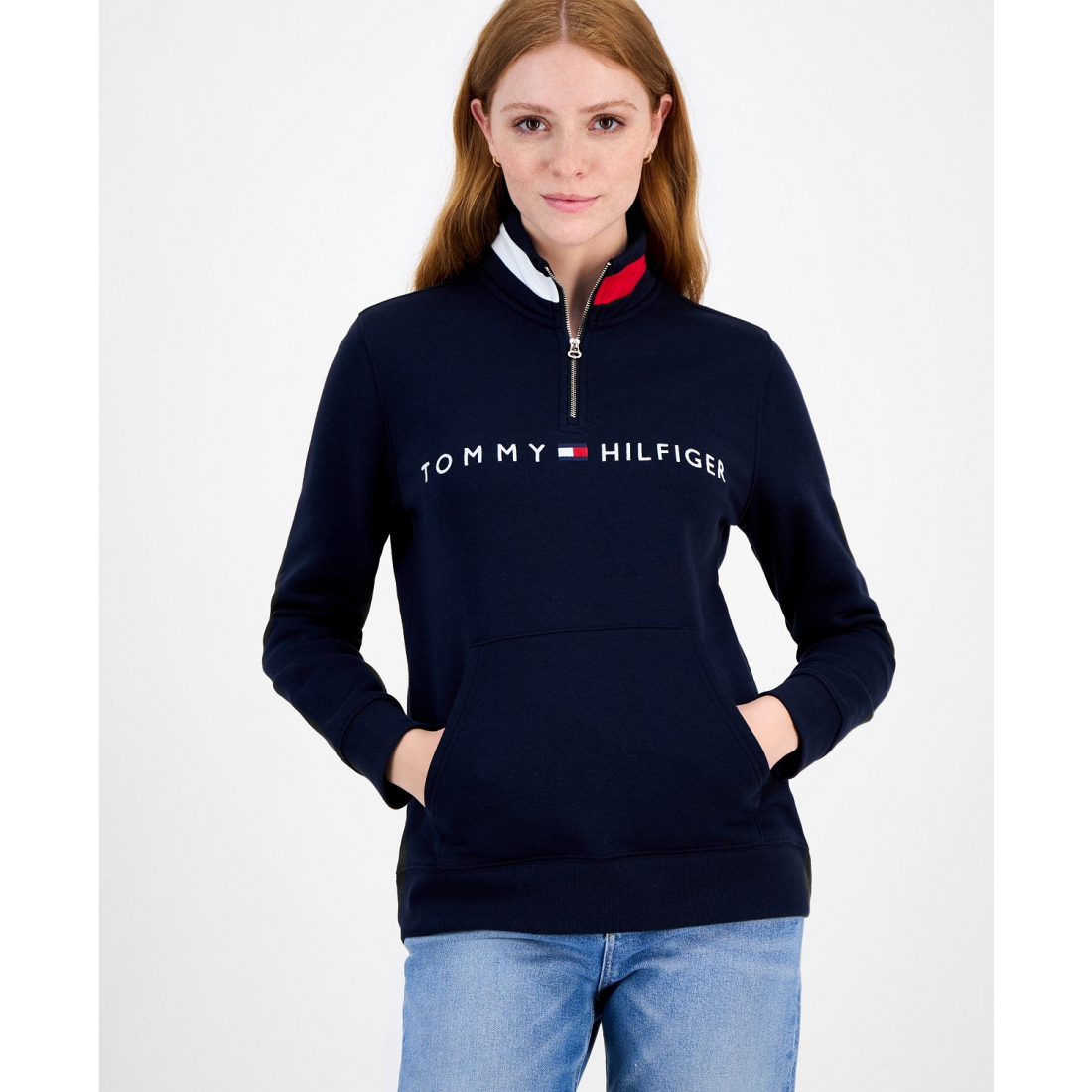 'Quarter Zip Embroidered Logo Sweatshirt' pour Femmes