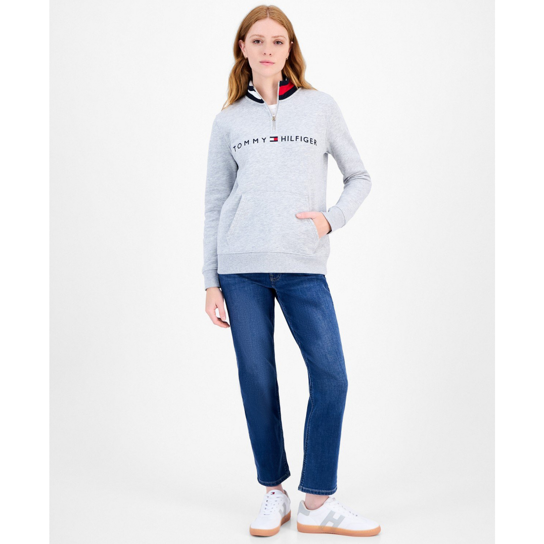 'Quarter Zip Embroidered Logo Sweatshirt' pour Femmes