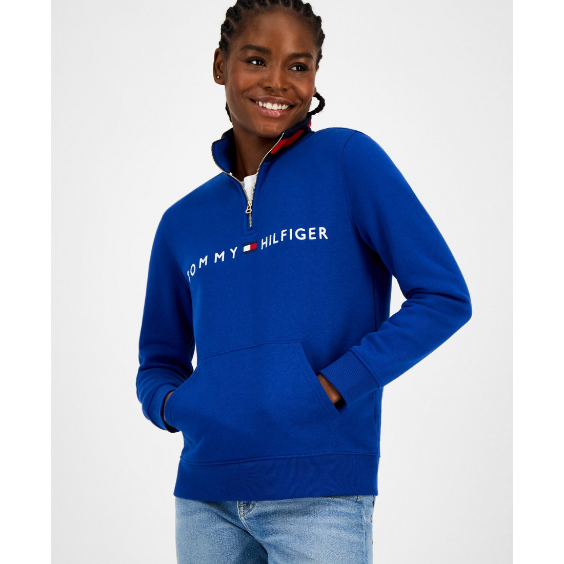 'Quarter Zip Embroidered Logo Sweatshirt' pour Femmes