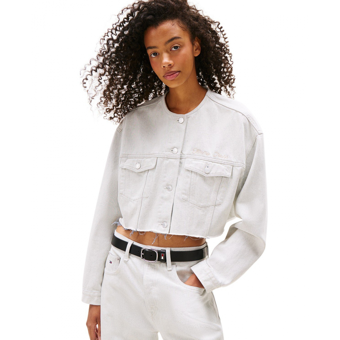 'Oversize Collarless Crop Jacket' für Damen