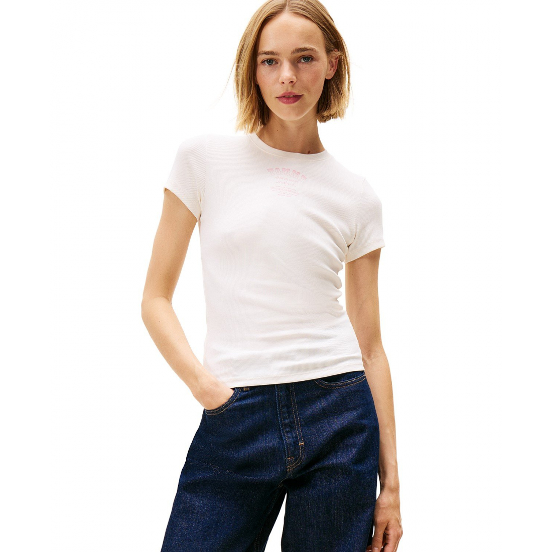 'Slim Western Ribbed Short-Sleeve T-Shirt' pour Femmes