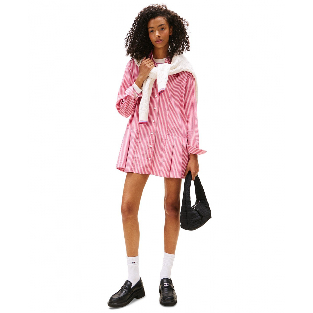 'Pleated Crest Cotton Shirt Dress' pour Femmes