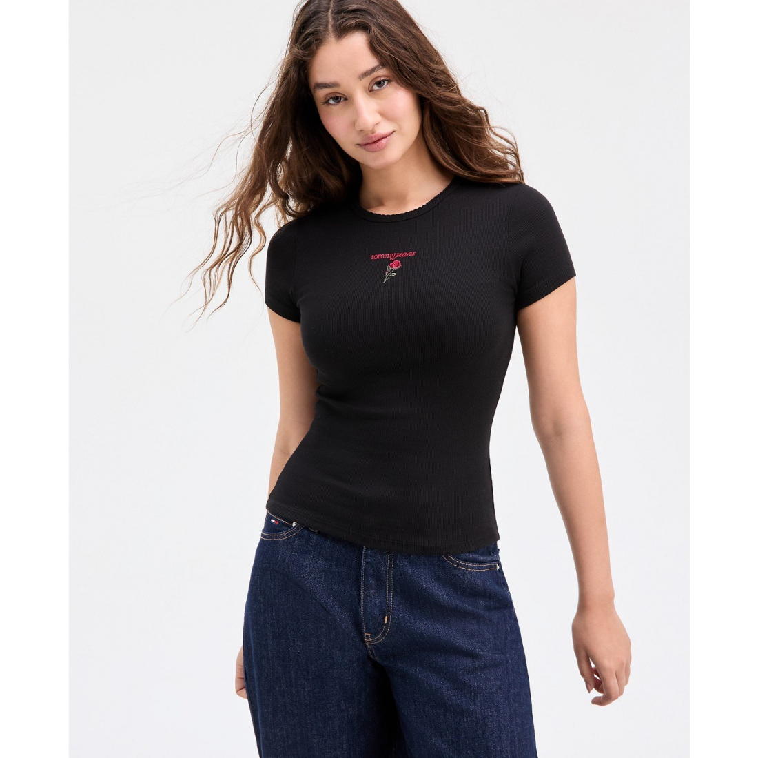 'Slim Rose Logo Ribbed Short-Sleeve T-Shirt' für Damen