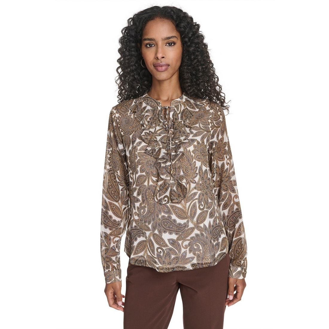 'Paisley Ruffle Long Sleeve Blouse' pour Femmes
